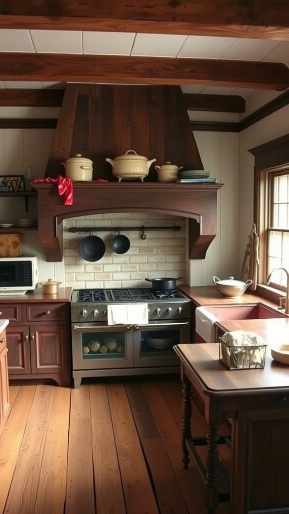 Cozy colonial kitchen with wooden accents and classic appliances.